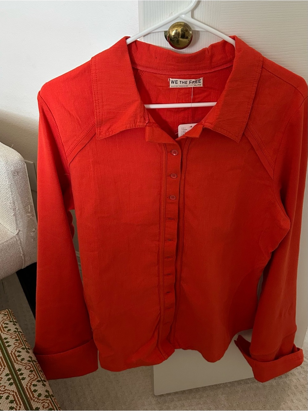 We The Free Bright Red Button-Down Shirt